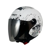 Sway 715 Siyah Vizörlü Yarım Motosiklet Scooter Kaskı L Beden Iris White Grey Bayan Scooter Kaskı thumbnail 2