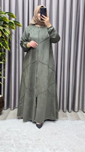 Kadın Giyim Büyük Beden Tam Boy Baklava Desenli Uzun Süet Pardesü thumbnail 9