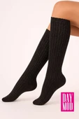 Daymod Rib Fitilli Simli Dizaltı Çorap Siyah Gümüş thumbnail 1