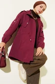 Bel Tünelli Kapüşonlu Trençkot Bordo thumbnail 1