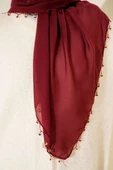 Mini Boncuk Detaylı Eşarp Bordo thumbnail 4