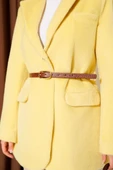 Tek Düğmeli Kemerli Sakallı Ceket Sarı thumbnail 4