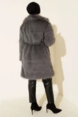 Geniş Yaka Kürklü Uzun Mont Füme thumbnail 3