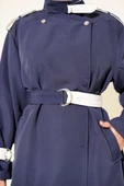 Çıtçıt Düğmeli Deri Detaylı Trençkot Lacivert thumbnail 4