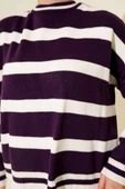 Yatay Çizgi Detaylı Kısa Triko Kazak Mor thumbnail 4