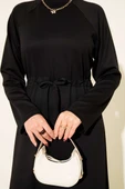 Bisiklet Yaka Bel Tünelli Loyşa Elbise Siyah thumbnail 4