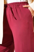Bel Lastikli Tencel Pantolon Bordo thumbnail 4