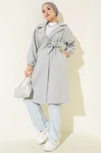 Kruvaze Yaka Belden Bağlamalı Kaban Gri thumbnail 1