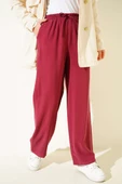 Bel Lastikli Tencel Pantolon Bordo thumbnail 1
