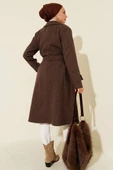 Kruvaze Yaka İki Düğmeli Kaşe Kaban Kahve thumbnail 3