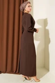 Gold Aksesuarlı Abiye Elbise Kahve thumbnail 3