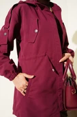 Bel Tünelli Kapüşonlu Trençkot Bordo thumbnail 4