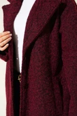 Kruvaze Yaka Düğme Detaylı Kaşe Kaban Bordo thumbnail 4