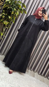 Kadın Giyim Büyük Beden Tam Boy Baklava Desenli Uzun Süet Pardesü thumbnail 7