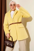 Tek Düğmeli Kemerli Sakallı Ceket Sarı thumbnail 1