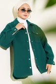Çıtçıt Düğmeli Gömlek Yaka Kaşe Ceket Zümrüt - 1