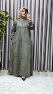 Kadın Giyim Büyük Beden Tam Boy Baklava Desenli Uzun Süet Pardesü thumbnail 10