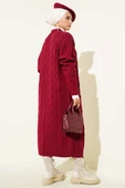 Cepli Örgü Desenli Uzun Hırka Bordo thumbnail 3