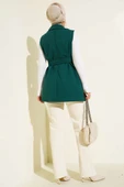 Sıfır Kol Kuşaklı Kaşe Yelek Zümrüt - 3