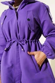 Bel Tünelli Kapüşonlu Trençkot Mor thumbnail 4