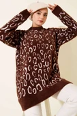 Leopar Desenli Sakallı Tunik Kahve Ekru thumbnail 1