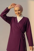 Yan Bağlamalı Kaşe Ceket Mor - 1