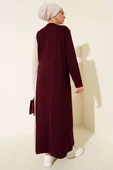 Düğmeli Yandan Bağlamalı Bisiklet Yaka Elbise Bordo thumbnail 3
