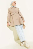 Kemerli Kısa Kaşe Kaban Bej - 2