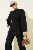 Brit Düğme Detaylı İp Kuşaklı İkili Takım Siyah thumbnail 2