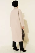 Şal Yaka Uzun Kaşe Kaban Bej thumbnail 3