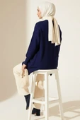 Örgü Kabartmalı Yumoş Triko Tunik Lacivert thumbnail 3