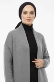 Şal Yaka Uzun Triko Hırka Gri thumbnail 2