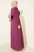 Piliseli Kemerli Ayrobin Elbise Menekşe thumbnail 3