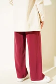 Bel Lastikli Tencel Pantolon Bordo thumbnail 3
