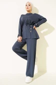 Önden Düğme Detaylı İp Bağcıklı İkili Takım Füme thumbnail 1