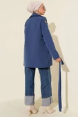 Tek Omuz Apoletli Düğmeli Trençkot İndigo thumbnail 3