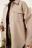 Çıtçıt Düğmeli Gömlek Yaka Kaşe Ceket Bej - 4