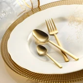 Fecra Doğa 18 Parça Gold Tatlı Çatallı Kaşık Bıçak Seti - 1