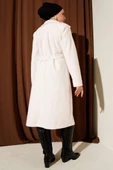 Kuşaklı Bronş Detaylı Kaşe Kaban Ekru thumbnail 3