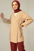 Yan Bağlamalı Kaşe Ceket Bej - 1