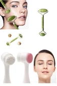 2'li Set Çift Taraflı Cilt Temizleme Fırçası Ve Yeşim Taşı Çift Taraflı Cilt Masaj Aleti - 1