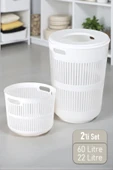 İronika Solara İkili Dekoratif Kirli Çamaşır Sepeti Seti Oyuncak Sepeti 60 - 22 Litre Beyaz - 1