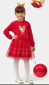 Kız Çocuk Oh Deer Tüllü Baskılı Yılbaşı Elbisesi NBK-24909 thumbnail 3