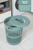 İronika Solara İkili Dekoratif Kirli Çamaşır Sepeti Seti Oyuncak Sepeti 60 - 22 Litre Yeşil - 4
