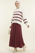 Çizgili Yumoş Triko Kazak Bordo thumbnail 2