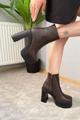 Kadın Sidney Koyu Kahve 12 cm Platform Topuklu Fermuarlı Bot - 1