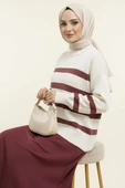 Çizgili Yumoş Triko Kazak Bordo thumbnail 1