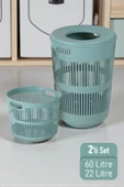 İronika Solara İkili Dekoratif Kirli Çamaşır Sepeti Seti Oyuncak Sepeti 60 - 22 Litre Yeşil - 1