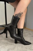 Kadın Volga Siyah Fermuarlı 8 cm Kalın Topuklu Strec Bot - 3