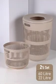 İronika Solara İkili Dekoratif Kirli Çamaşır Sepeti Seti Oyuncak Sepeti 60 - 22 Litre Kahve - 1